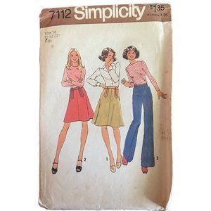 Simplicity 7112 Vintage 70s Flared Pant, Flared Skirt, & Top size 14